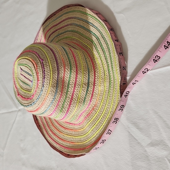 Summer Ladies Sun Beach Paper Straw Neon Stripe Hat Floppy Foldable Med Brim - Picture 7 of 12